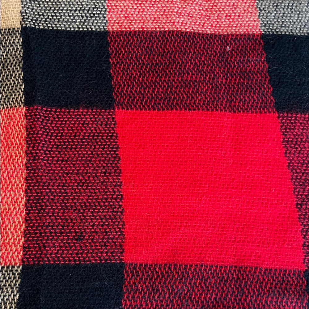 Plaid Blanket Scarf with Red and Tan Accents - Picture 2 of 4